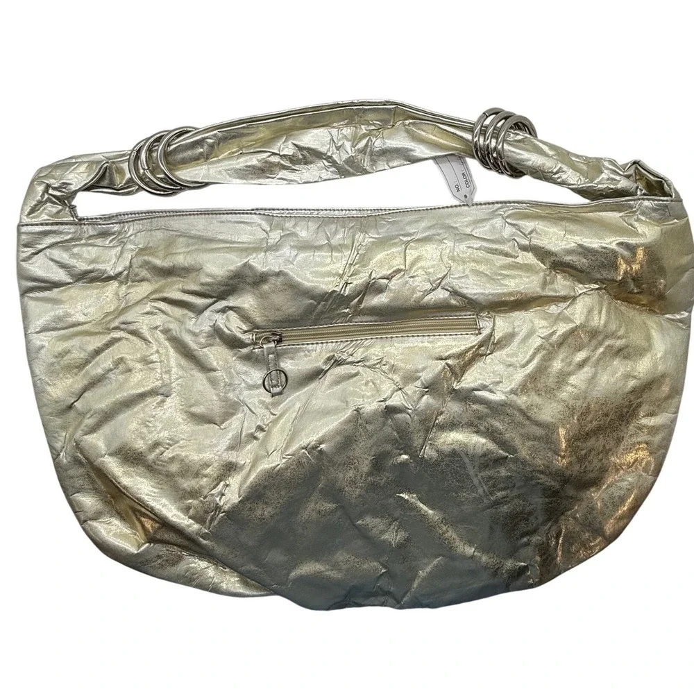Gold‎ Metallic Hobo Bag Shoulder Bag Large Crinkle Faux Leather Silver Tones